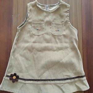 Adorable Kids Tan Sleeveless Blouse with Floral Detail